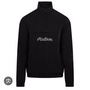 Malbon Men's Performance Golf Black Quarter Zip Sweater with Golfball on Sleeve